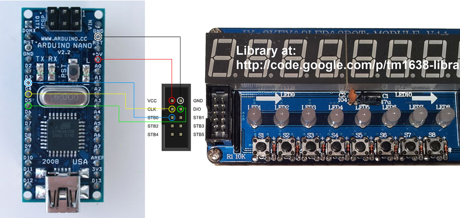 Figure displaying wiring arduino to TM1638 module